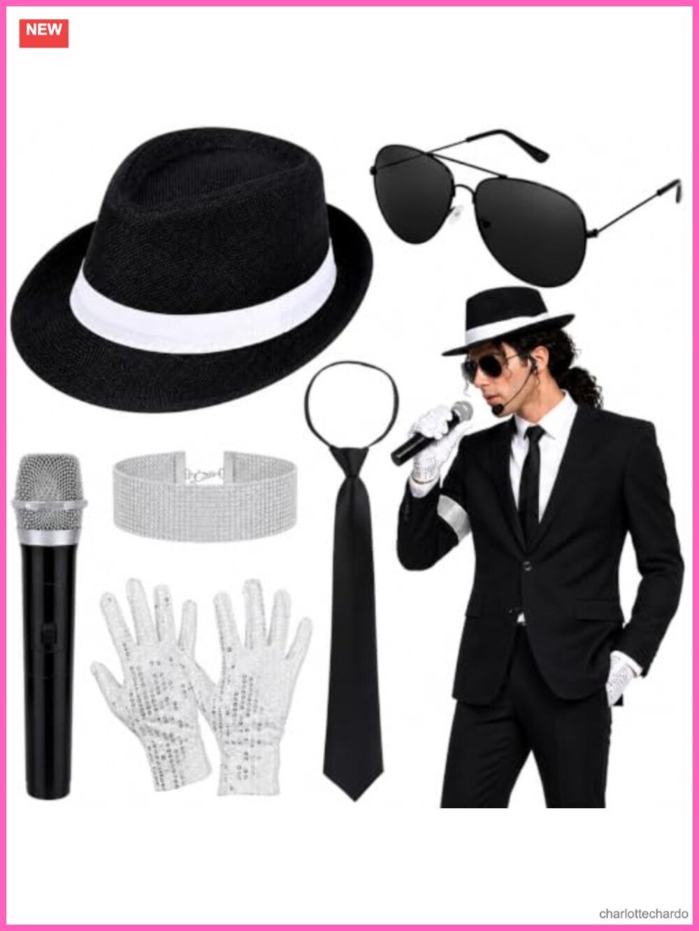 80s 90s Pop Star Costume Accessory Set Cosplay Halloween Party 6 Pc